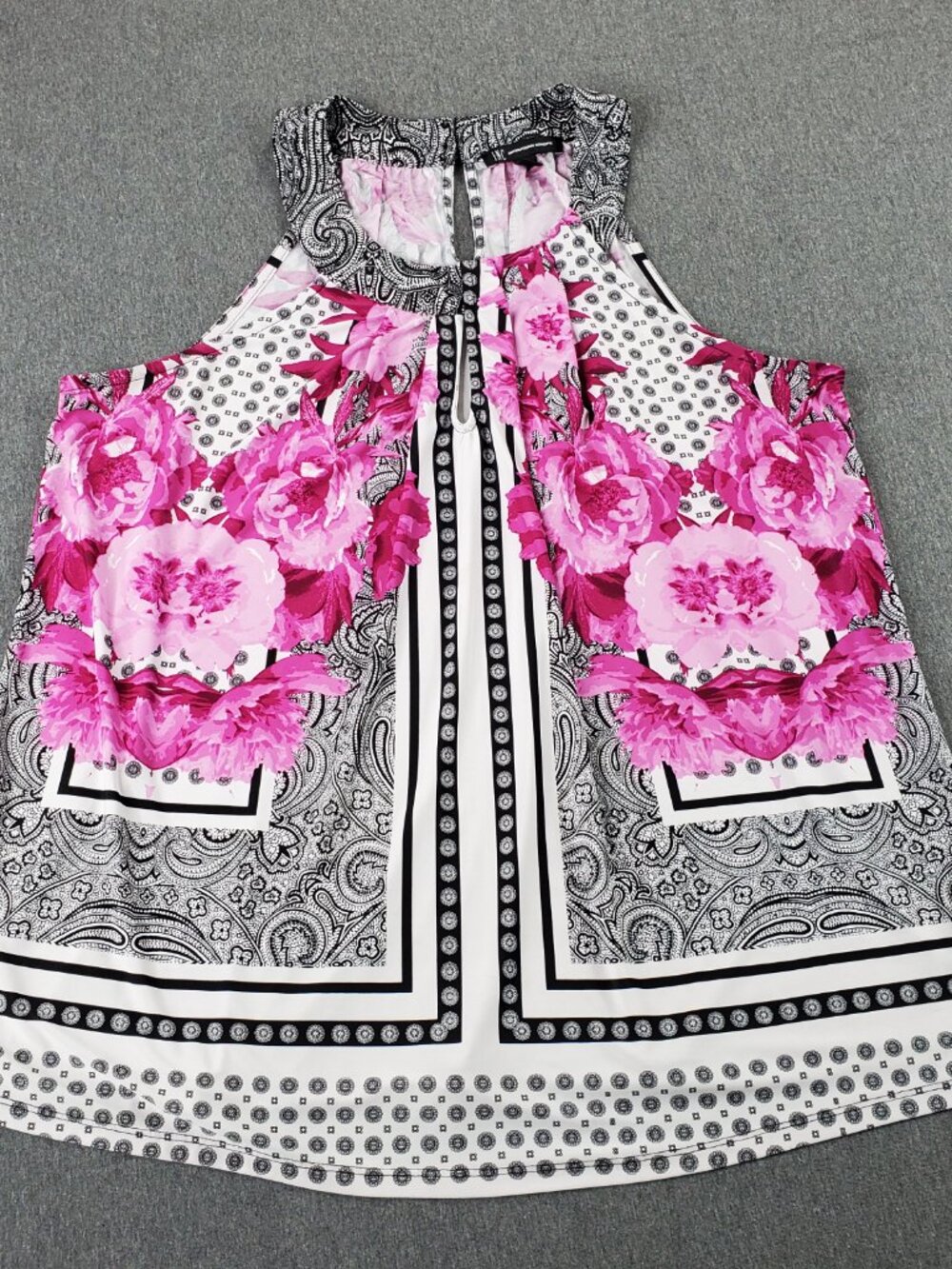 INC International Concepts Women’s Floral Halter Blouse Gray Pink Sleeveless 2X